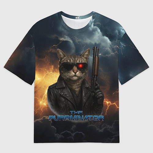 Женская футболка оверсайз The purrminator кот терминатор / 3D-принт – фото 1