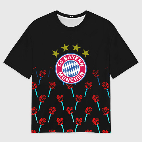 Женская футболка оверсайз Бавария Мюнхен розы паттерн / 3D-принт – фото 1