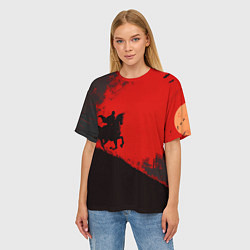 Футболка оверсайз женская Лошадь скачет на красном фоне, цвет: 3D-принт — фото 2
