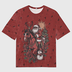 Футболка оверсайз женская Санта Клаус на красном коне верхом, цвет: 3D-принт