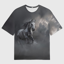 Футболка оверсайз женская Белая лошадь в тумане, цвет: 3D-принт