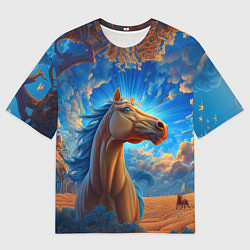Футболка оверсайз женская Лошадь на фоне синего неба, цвет: 3D-принт