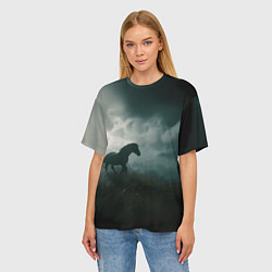 Футболка оверсайз женская Лошадь в поле - буря, цвет: 3D-принт — фото 2