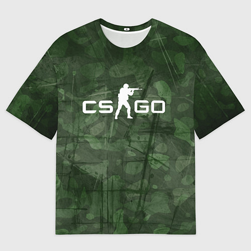 Женская футболка оверсайз Эмблема CS GO на камуфляжном фоне / 3D-принт – фото 1