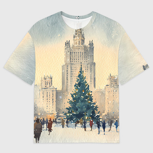 Женская футболка оверсайз Москва новогодняя елка / 3D-принт – фото 1