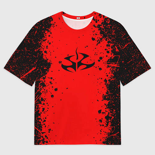 Женская футболка оверсайз Эмблема hitman на красном фоне / 3D-принт – фото 1