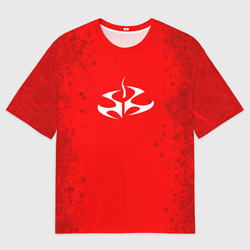 Женская футболка оверсайз Белая эмблема hitman на красном / 3D-принт – фото 1