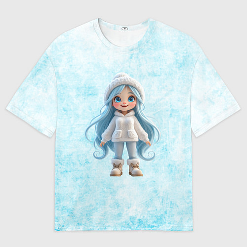 Женская футболка оверсайз Девочка-зима / 3D-принт – фото 1