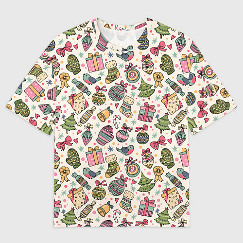 Женская футболка оверсайз Новогодний паттерн / 3D-принт – фото 1