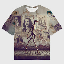 Футболка оверсайз женская Пришелец идёт вдоль стены с рваными афишами, цвет: 3D-принт