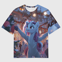 Женская футболка оверсайз Лошадка наслаждается новым годом