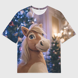 Женская футболка оверсайз Плюшевая новогодняя лошадь