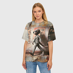 Футболка оверсайз женская Пришелец в костюме в полосочку, цвет: 3D-принт — фото 2