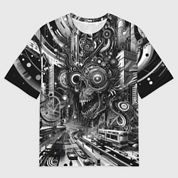 Женская футболка оверсайз Cyber urban skull - ai art fantasy