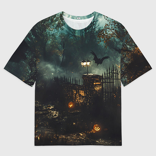Женская футболка оверсайз Ночь тыкв и теней / 3D-принт – фото 1