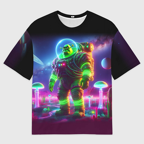 Женская футболка оверсайз Космонавт Шрук в неоновом скафандре на загадочной / 3D-принт – фото 1