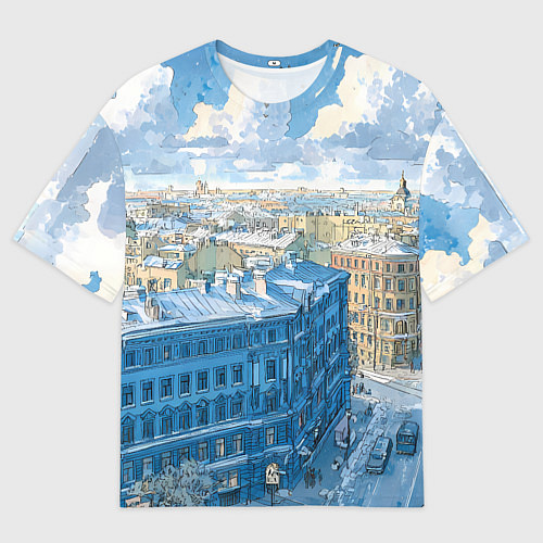 Женская футболка оверсайз Зимний утренний Питер / 3D-принт – фото 1