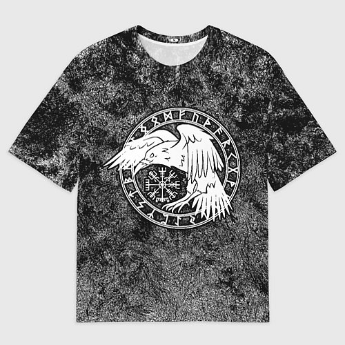 Женская футболка оверсайз Ворон в круге рун и компас вегвизир / 3D-принт – фото 1
