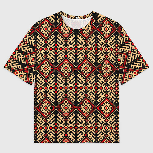 Женская футболка оверсайз Славянский вышивной орнамент макошь / 3D-принт – фото 1