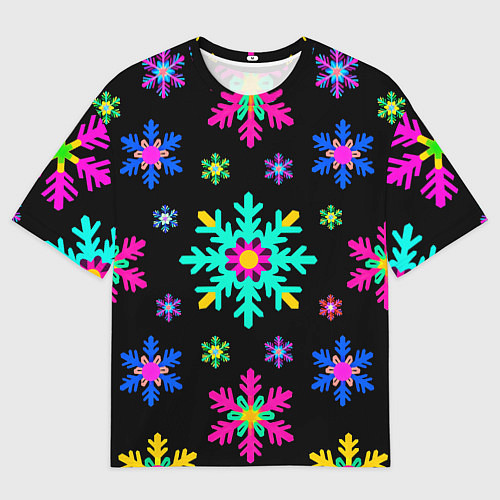 Женская футболка оверсайз Снежинки ретро / 3D-принт – фото 1