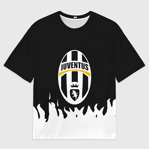 Женская футболка оверсайз Ювентус белый огонь текстура / 3D-принт – фото 1