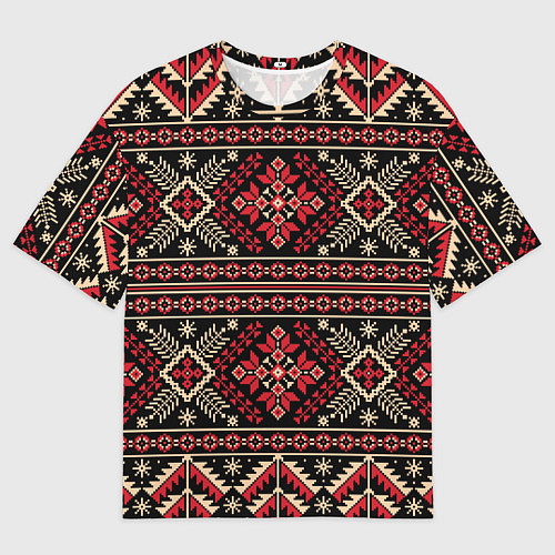 Женская футболка оверсайз Этнический славянский орнамент / 3D-принт – фото 1