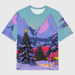 Футболка оверсайз женская Новогодние елки в горном городке, цвет: 3D-принт