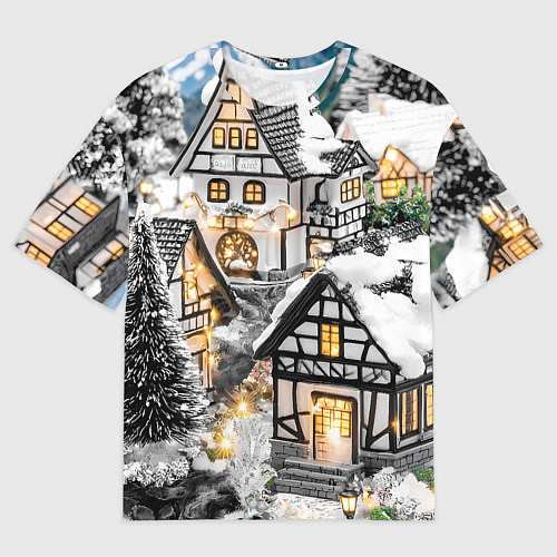 Женская футболка оверсайз Объемные новогодние дома / 3D-принт – фото 1