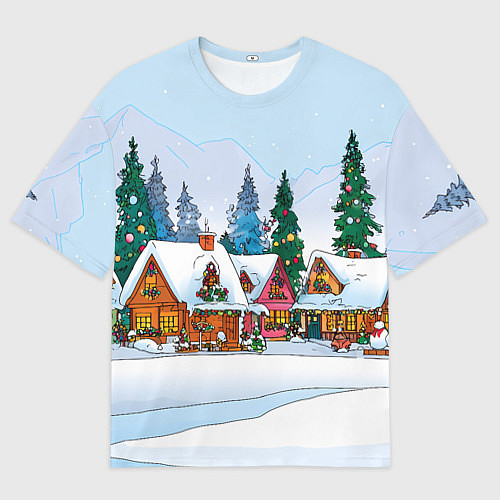 Женская футболка оверсайз Новогодник дворик / 3D-принт – фото 1
