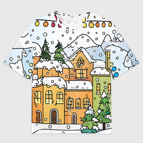 Женская футболка оверсайз Новогодний снегопад / 3D-принт – фото 1