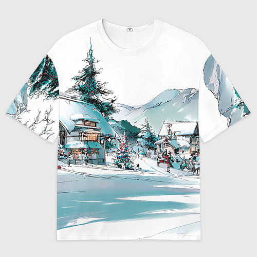 Женская футболка оверсайз Дома и елки - Новый год / 3D-принт – фото 1