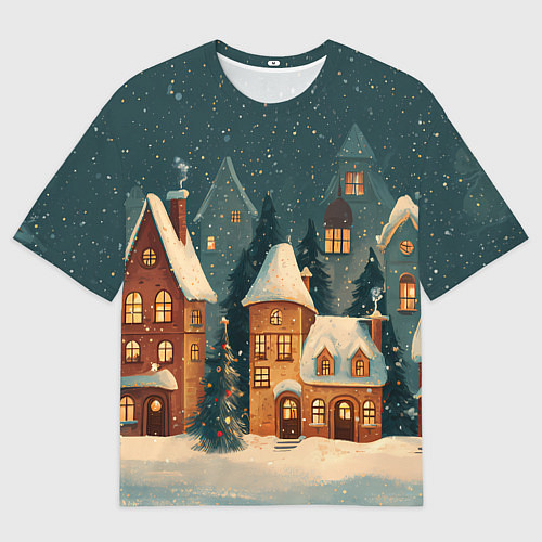 Женская футболка оверсайз Сказочный Новогодний городок / 3D-принт – фото 1
