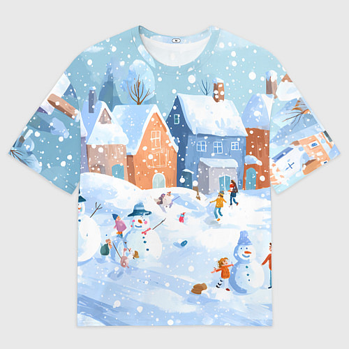 Женская футболка оверсайз Предновогодний день во дворе / 3D-принт – фото 1