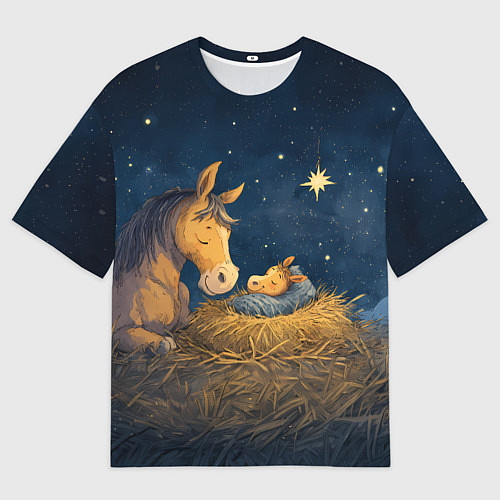 Женская футболка оверсайз Лошадка спит с жеребенком / 3D-принт – фото 1
