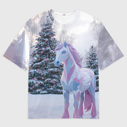 Футболка оверсайз женская Геометрическая новогодняя лошадка, цвет: 3D-принт