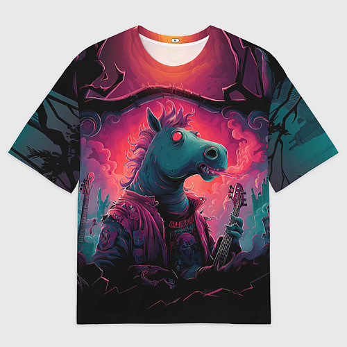 Женская футболка оверсайз Лошадь рок стиль / 3D-принт – фото 1