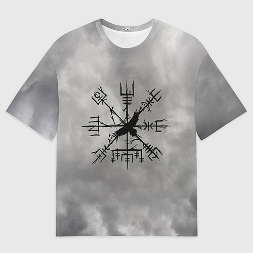 Женская футболка оверсайз Мистический ворон в руническом компасе вегвизир / 3D-принт – фото 1