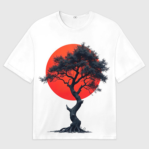 Женская футболка оверсайз Японское дерево и солнце / 3D-принт – фото 1