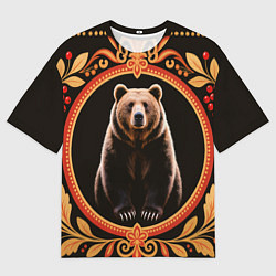 Женская футболка оверсайз Медведь в орнаменте