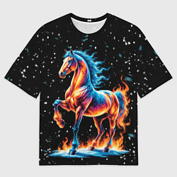 Женская футболка оверсайз Лошадь на снегу