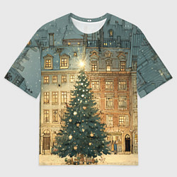 Женская футболка оверсайз Новогодний старый город