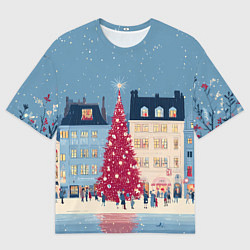 Футболка оверсайз женская Новогоднее гуляние у красной елки, цвет: 3D-принт