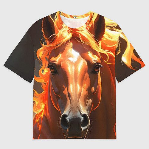 Женская футболка оверсайз Портрет огненной лошади / 3D-принт – фото 1