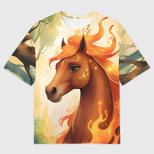 Женская футболка оверсайз Милая огненная лошадь / 3D-принт – фото 1