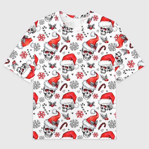 Женская футболка оверсайз Новогодние черепа / 3D-принт – фото 1