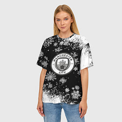 Футболка оверсайз женская Манчестер сити снежинки новый год, цвет: 3D-принт — фото 2