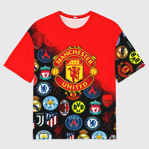 Женская футболка оверсайз Манчестер Юнайтед логотипы команд / 3D-принт – фото 1