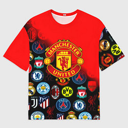 Футболка оверсайз женская Манчестер Юнайтед логотипы команд, цвет: 3D-принт