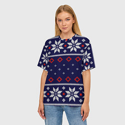 Футболка оверсайз женская Вязаный новогодний узор, цвет: 3D-принт — фото 2
