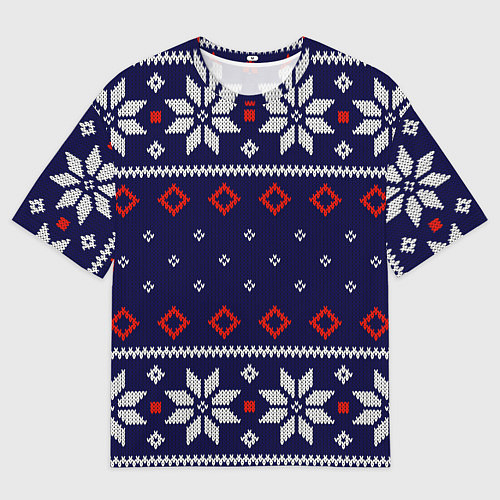 Женская футболка оверсайз Вязаный новогодний узор / 3D-принт – фото 1